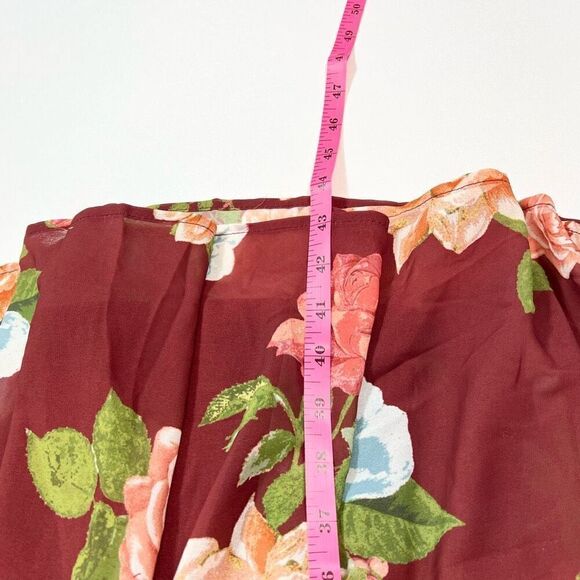 Vici Midi Dress Women XL Burgundy Floral Smocked Square Neck Belted Waist Tiered - Picture 6 of 12